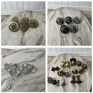 Vintage Architectural Hardware Lot 31pc Mixed Brass Glass Metal Knobs Used